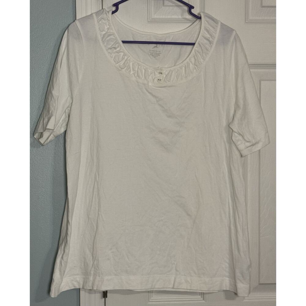 White Stag White Basic T-shirt With Ruffle & Button Details, Short Sleeve, XL